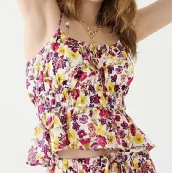 J. Crew Floral Ruffle Tie-Shoulder Tank Top - Picture 1 of 5
